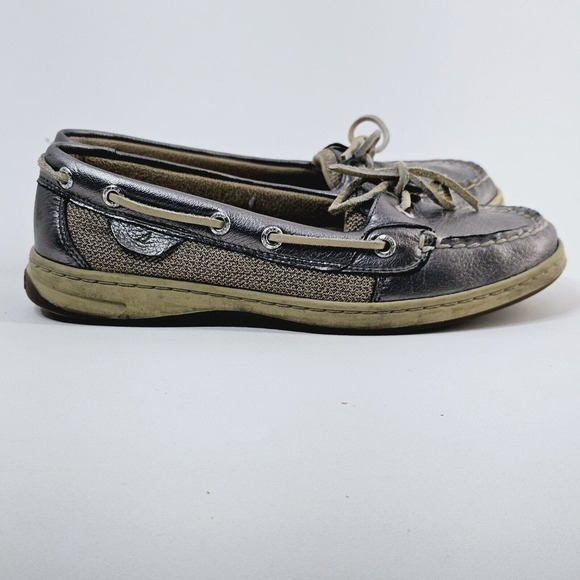 Sperry Top Sider Angelfish Boat Shoe Women's‎ 7.5 Metallic Pewter Leather Preppy - Picture 2 of 6
